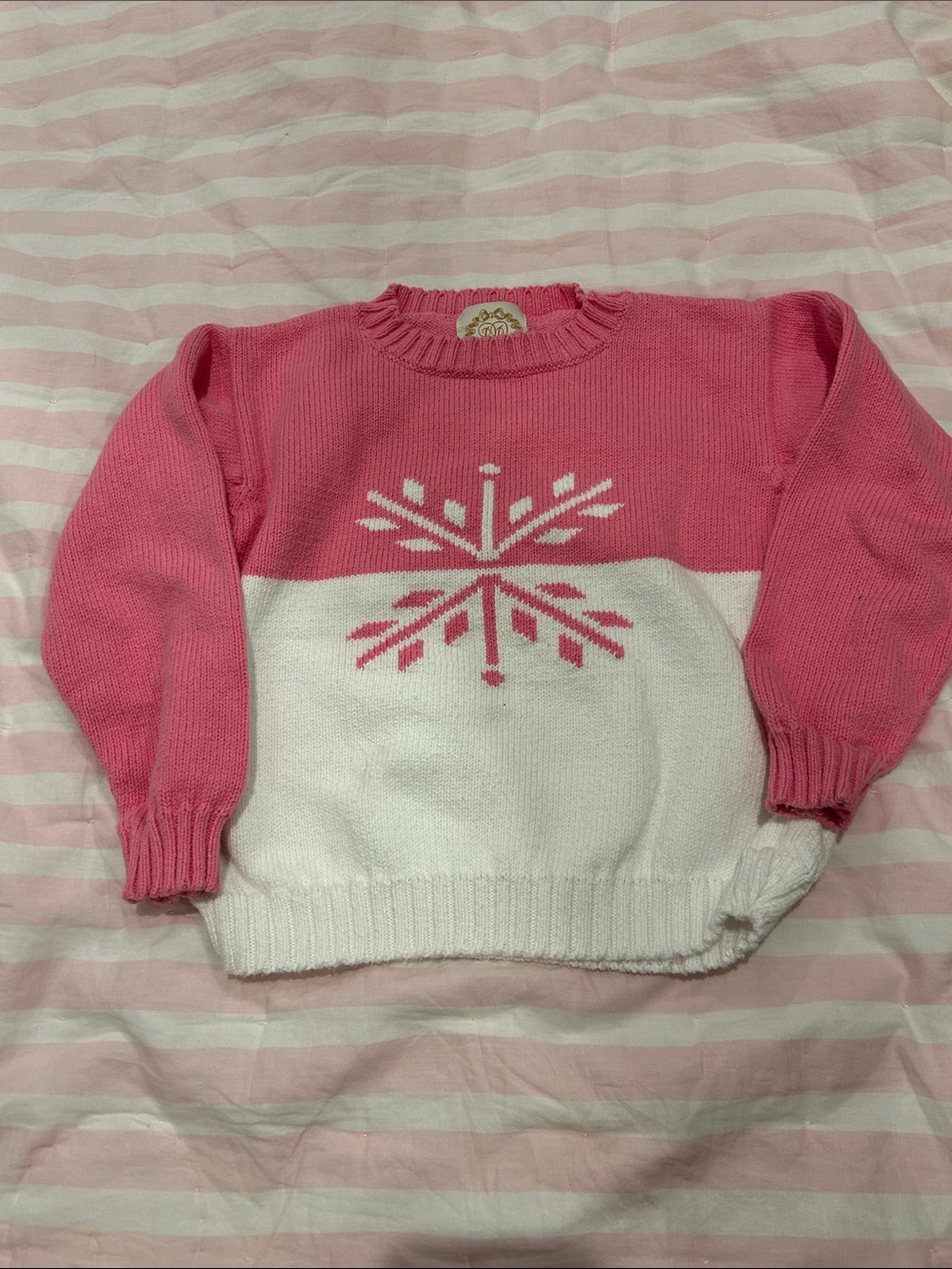 EUC TBBC Girls Pink and White Snowflake Knit Sweater SIZE 5